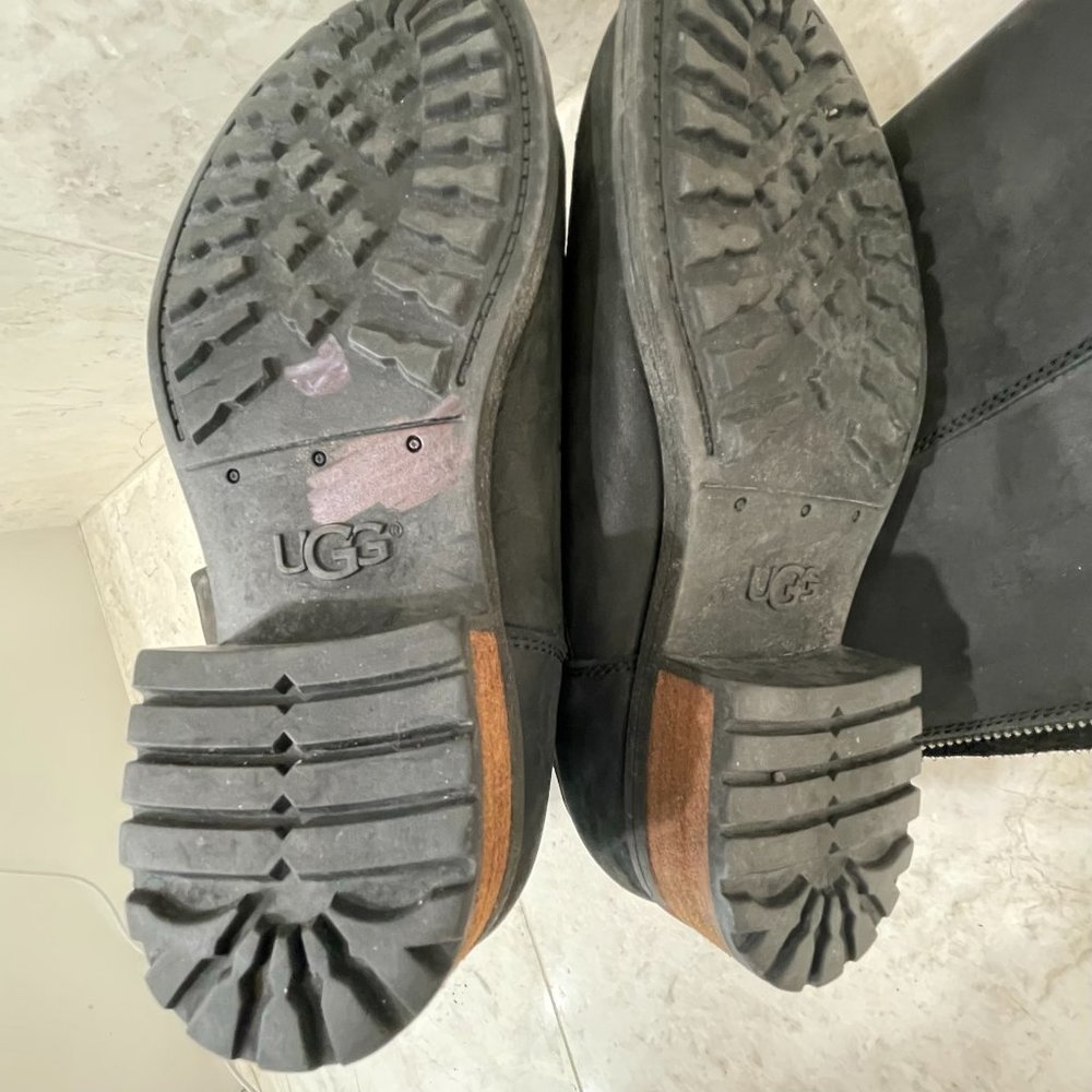 UGG {6.5} Boots Seldon Tall Black Leather Riding Boot Rear Zipper - Picture 6 of 7